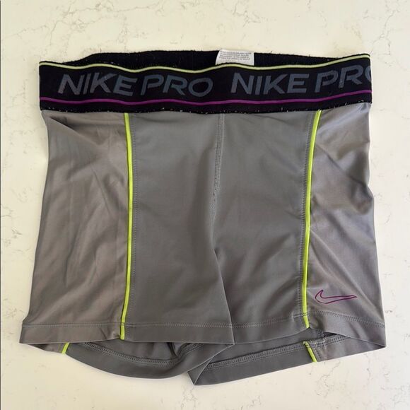 Nike Pro Gray Shorts with Neon and Purple Accents - Picture 1 of 4